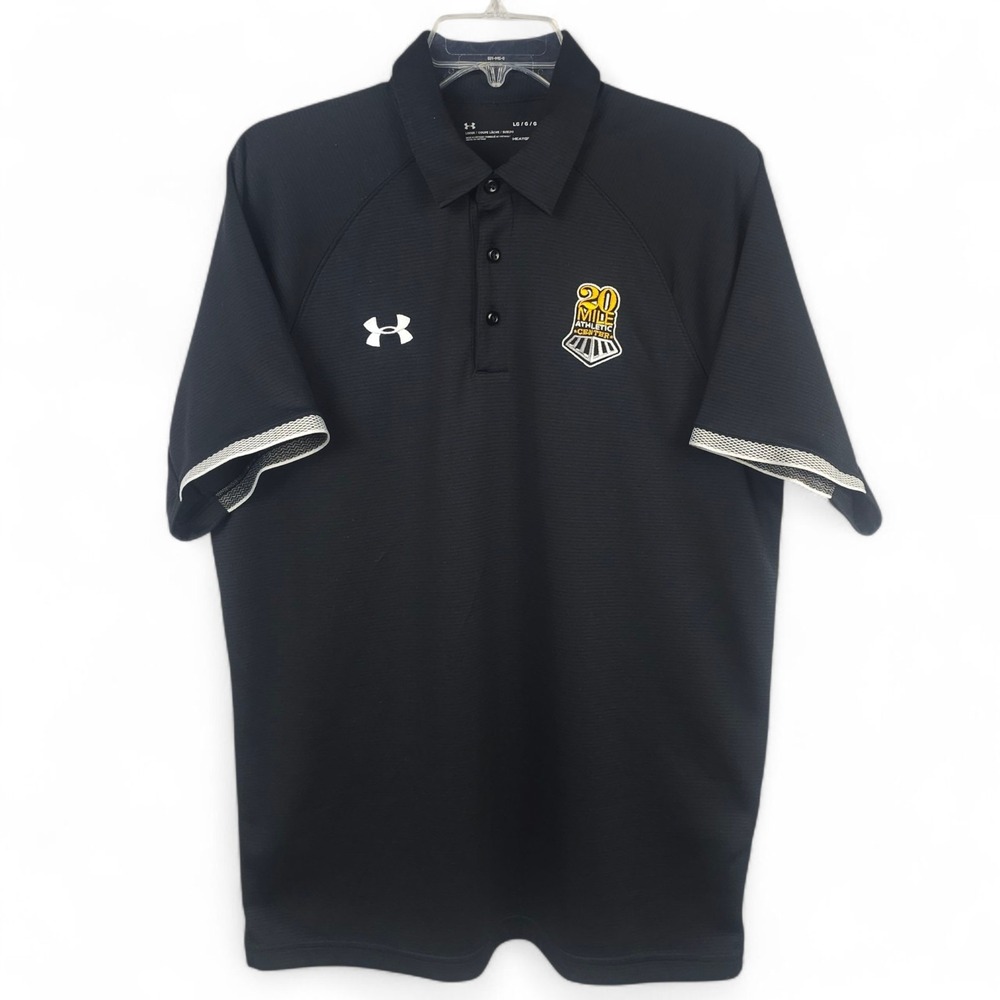 Under Armour Mens Large Polo Shirt Black 20 Mile Athletic Center HeatGear Loose